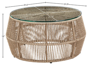 Meridian Furniture Coastline Wicker and Tempered Glass Square Outdoor Patio Coffee Table for Porch Seating 55075-CT
