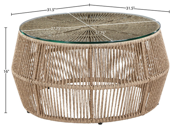 Meridian Furniture Coastline Wicker and Tempered Glass Square Outdoor Patio Coffee Table for Porch Seating 55075-CT