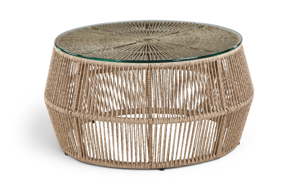 Meridian Furniture Coastline Wicker and Tempered Glass Square Outdoor Patio Coffee Table for Porch Seating 55075-CT