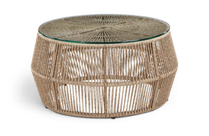 Meridian Furniture Coastline Wicker and Tempered Glass Square Outdoor Patio Coffee Table for Porch Seating 55075-CT