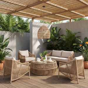 Meridian Furniture Coastline Wicker and Tempered Glass Square Outdoor Patio Coffee Table for Porch Seating 55075-CT