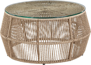 Meridian Furniture Coastline Wicker and Tempered Glass Square Outdoor Patio Coffee Table for Porch Seating 55075-CT