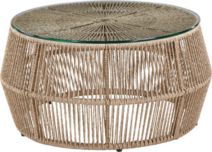 Meridian Furniture Coastline Wicker and Tempered Glass Square Outdoor Patio Coffee Table for Porch Seating 55075-CT
