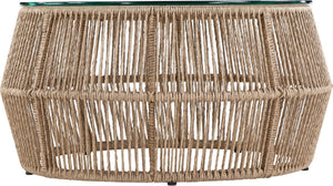 Meridian Furniture Coastline Wicker and Tempered Glass Square Outdoor Patio Coffee Table for Porch Seating 55075-CT