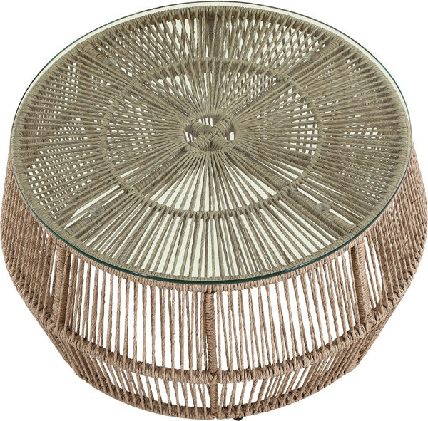 Meridian Furniture Coastline Wicker and Tempered Glass Square Outdoor Patio Coffee Table for Porch Seating 55075-CT
