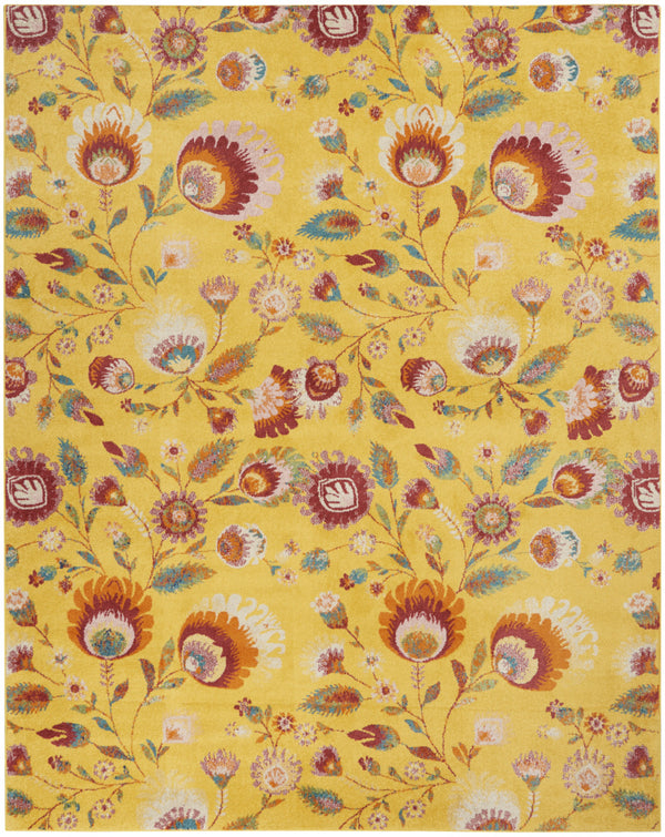 Homeroots 8' X 10' Yellow Floral Power Loom Area Rug  Polypropylene 550750