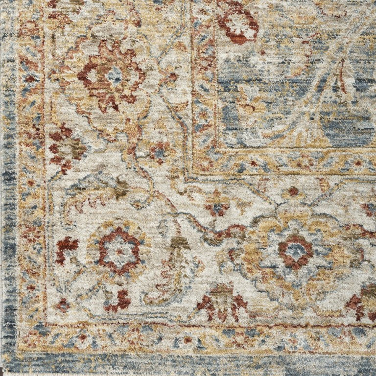 HomeRoots 10 Foot Ivory Floral Medallion Runner Rug Distressed Vintage Style Hallway Accent 550756