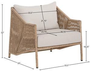 Meridian Furniture Coastline Wicker Outdoor Accent Chair with Olefin Fabric for Patio or Poolside 55075Beige-C