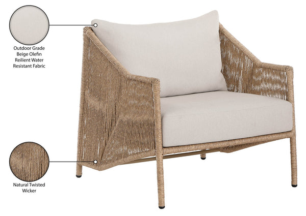 Meridian Furniture Coastline Wicker Outdoor Accent Chair with Olefin Fabric for Patio or Poolside 55075Beige-C