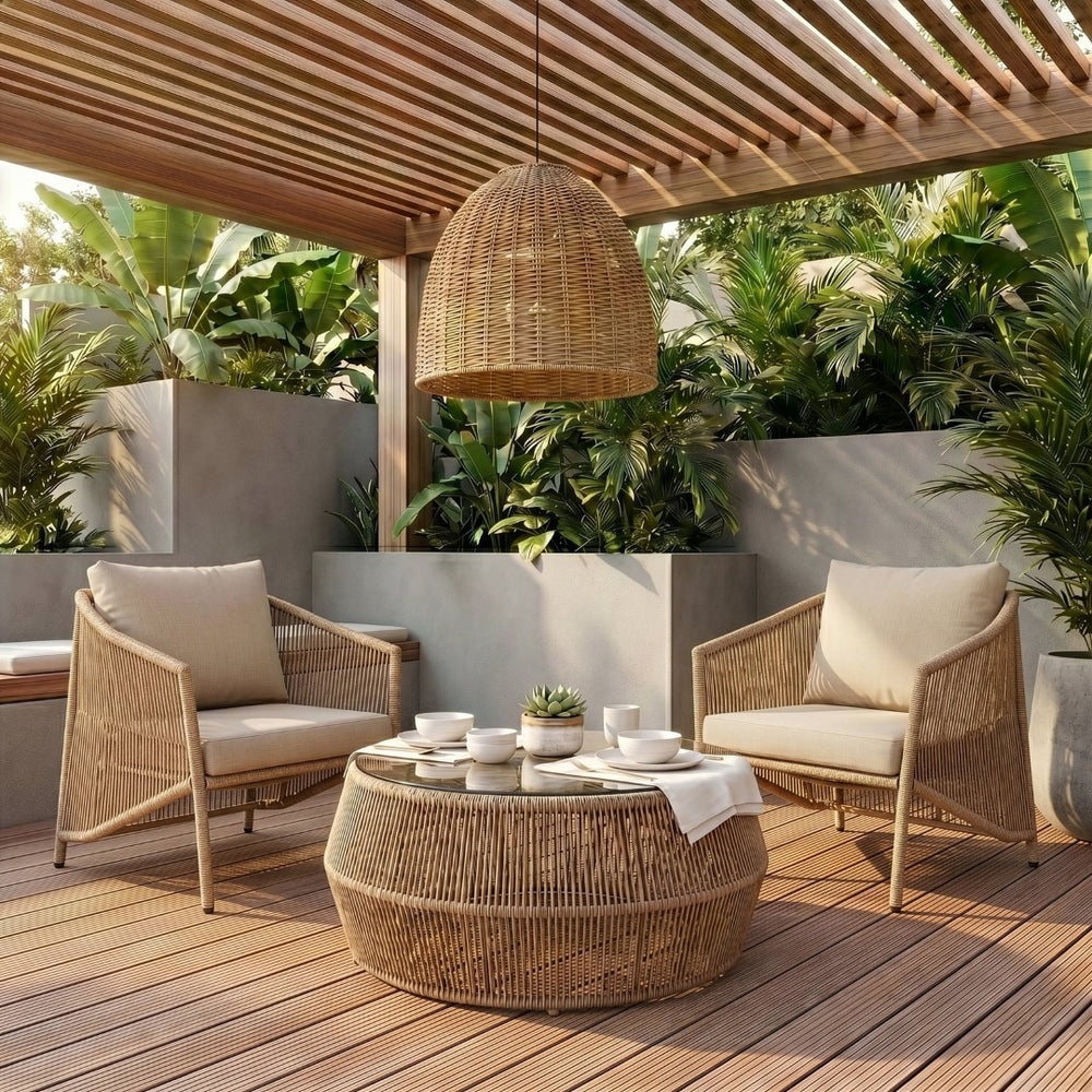 Meridian Furniture Coastline Wicker Outdoor Accent Chair with Olefin Fabric for Patio or Poolside 55075Beige-C