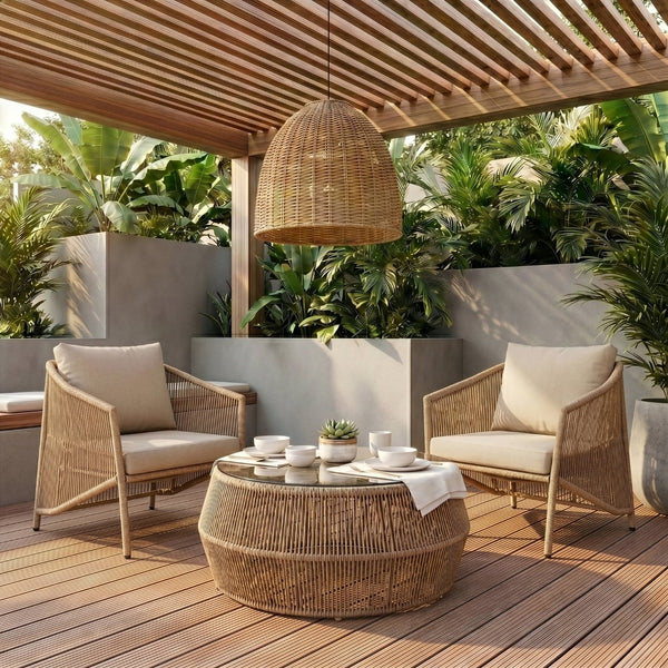 Meridian Furniture Coastline Wicker Outdoor Accent Chair with Olefin Fabric for Patio or Poolside 55075Beige-C