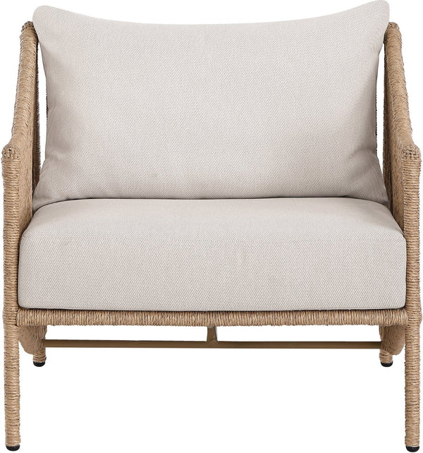 Meridian Furniture Coastline Wicker Outdoor Accent Chair with Olefin Fabric for Patio or Poolside 55075Beige-C
