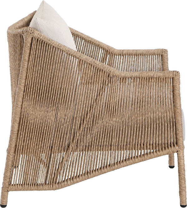 Meridian Furniture Coastline Wicker Outdoor Accent Chair with Olefin Fabric for Patio or Poolside 55075Beige-C