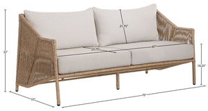 Meridian Furniture Coastline Wicker Outdoor Loveseat with Olefin Cushions for Patio and Poolside 55075Beige-L
