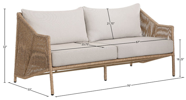 Meridian Furniture Coastline Wicker Outdoor Loveseat with Olefin Cushions for Patio and Poolside 55075Beige-L