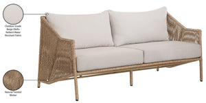 Meridian Furniture Coastline Wicker Outdoor Loveseat with Olefin Cushions for Patio and Poolside 55075Beige-L