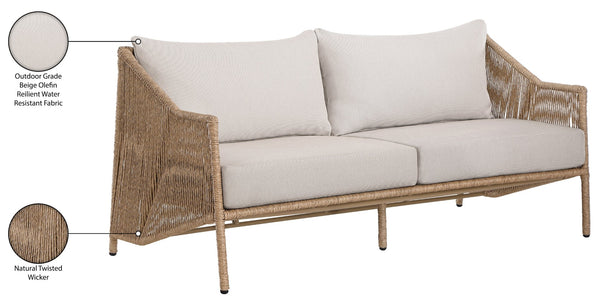 Meridian Furniture Coastline Wicker Outdoor Loveseat with Olefin Cushions for Patio and Poolside 55075Beige-L