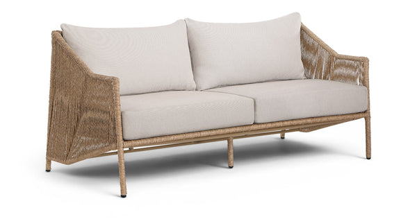 Meridian Furniture Coastline Wicker Outdoor Loveseat with Olefin Cushions for Patio and Poolside 55075Beige-L