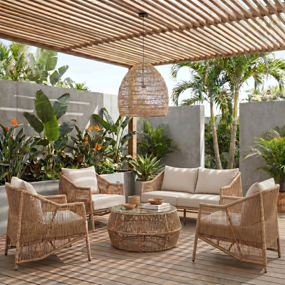 Meridian Furniture Coastline Wicker Outdoor Loveseat with Olefin Cushions for Patio and Poolside 55075Beige-L