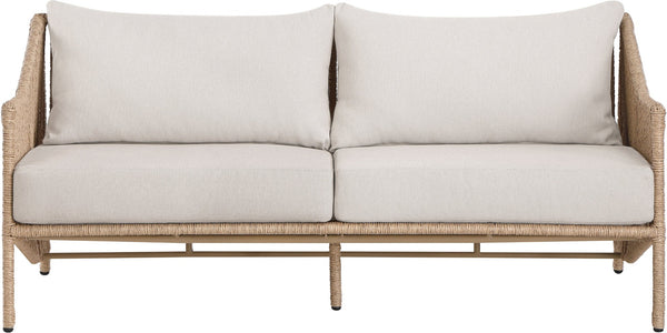 Meridian Furniture Coastline Wicker Outdoor Loveseat with Olefin Cushions for Patio and Poolside 55075Beige-L