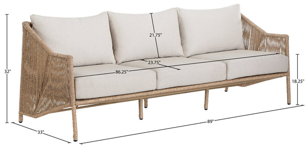 Meridian Furniture Coastline Wicker Outdoor Sofa with Uv Resistant Olefin Fabric for Patio Lounging 55075Beige-S