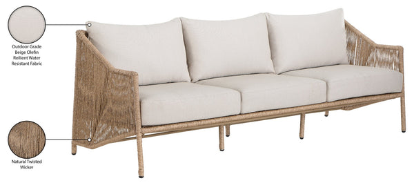 Meridian Furniture Coastline Wicker Outdoor Sofa with Uv Resistant Olefin Fabric for Patio Lounging 55075Beige-S