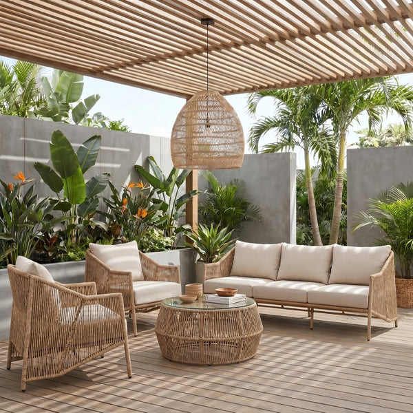 Meridian Furniture Coastline Wicker Outdoor Sofa with Uv Resistant Olefin Fabric for Patio Lounging 55075Beige-S