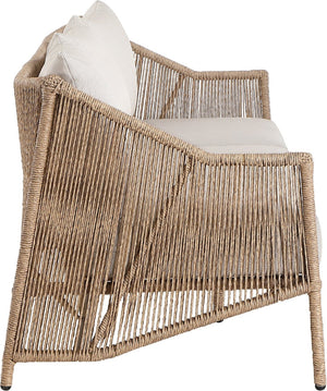 Meridian Furniture Coastline Wicker Outdoor Sofa with Uv Resistant Olefin Fabric for Patio Lounging 55075Beige-S