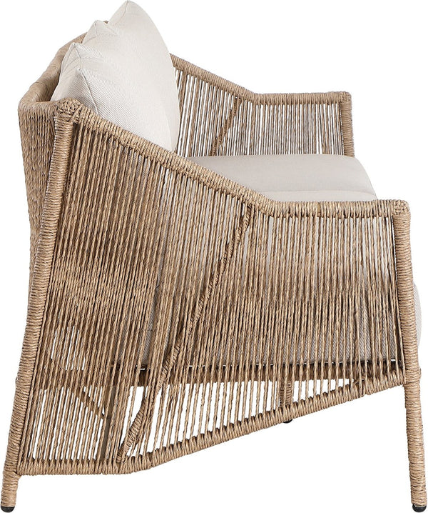 Meridian Furniture Coastline Wicker Outdoor Sofa with Uv Resistant Olefin Fabric for Patio Lounging 55075Beige-S