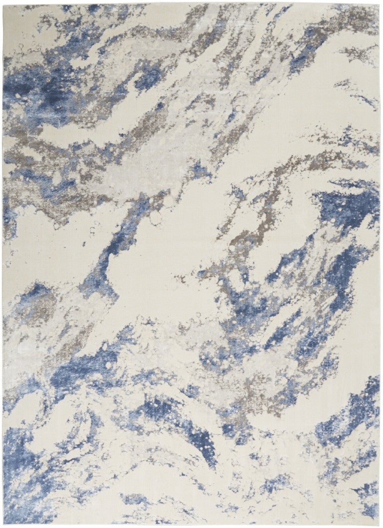 HomeRoots 8 Foot by 11 Abstract Area Rug Ivory Blue Gray Non Slip Living Room 550761