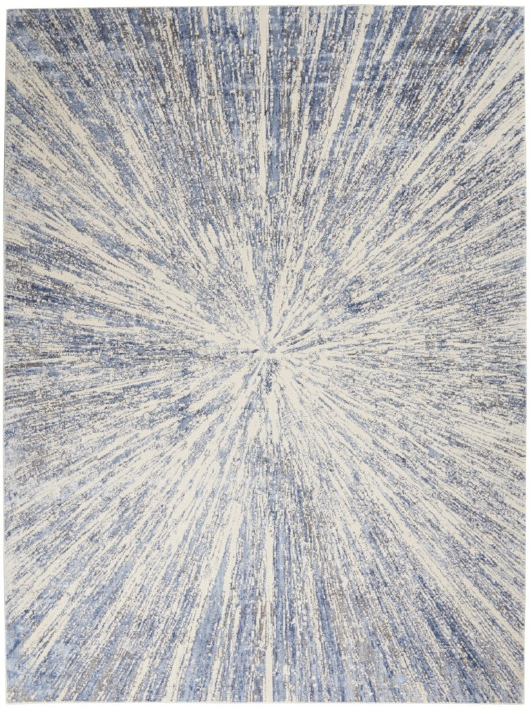 HomeRoots 8 X 11 Abstract Area Rug in Cream Gray Blue Power Loomed Non Skid Living Room 550763