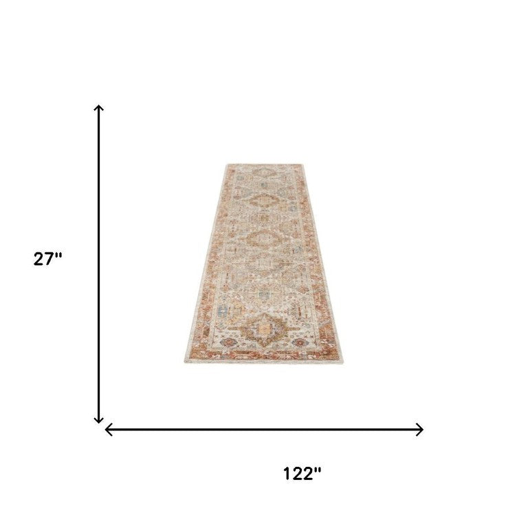 10 Foot Floral Medallion Runner Rug Stain Resistant Polyester for Hallways