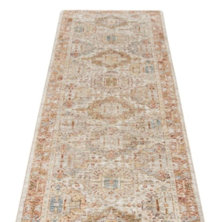 10 Foot Floral Medallion Runner Rug Stain Resistant Polyester for Hallways