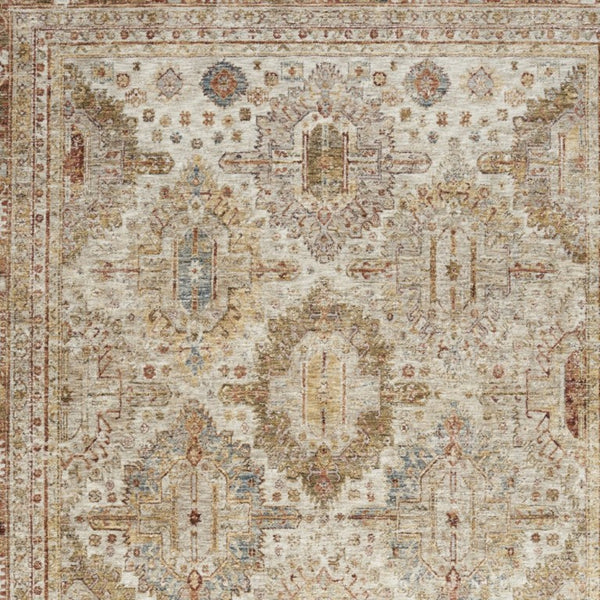 8x10 Ivory Red Distressed Oriental Polyester Area Rug for Living Room Decor