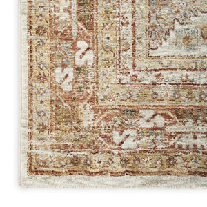 8x10 Ivory Red Distressed Oriental Polyester Area Rug for Living Room Decor