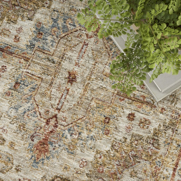 8x10 Ivory Red Distressed Oriental Polyester Area Rug for Living Room Decor