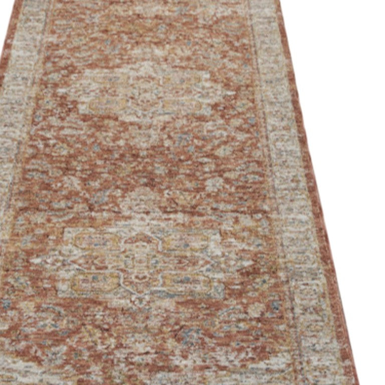 HomeRoots 10 Foot Polyester Floral Medallion Runner Rug for Hallway and High Traffic Areas 550773