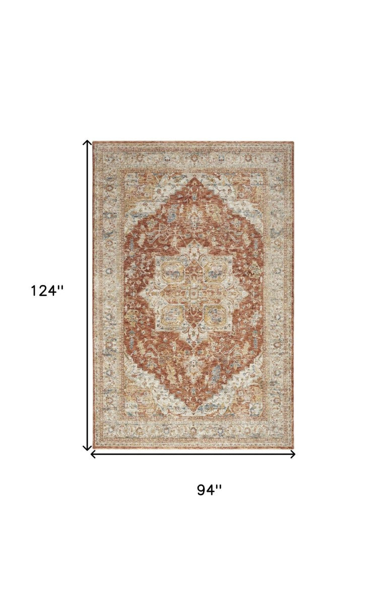 HomeRoots Ivory Brown Distressed Oriental Polyester Area Rug for Living and Dining Room Decor Style 8' X 10' 550776