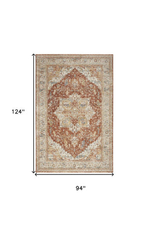 Ivory Brown Distressed Oriental Polyester Area Rug for Living and Dining Room Decor Style