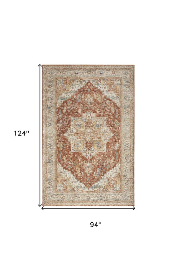 Ivory Brown Distressed Oriental Polyester Area Rug for Living and Dining Room Decor Style