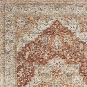 Ivory Brown Distressed Oriental Polyester Area Rug for Living and Dining Room Decor Style