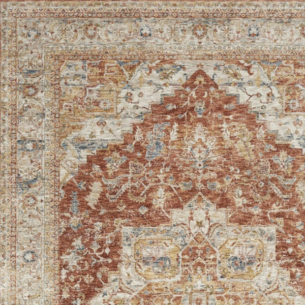 Ivory Brown Distressed Oriental Polyester Area Rug for Living and Dining Room Decor Style