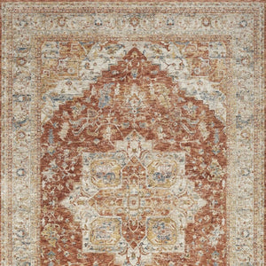 Ivory Brown Distressed Oriental Polyester Area Rug for Living and Dining Room Decor Style
