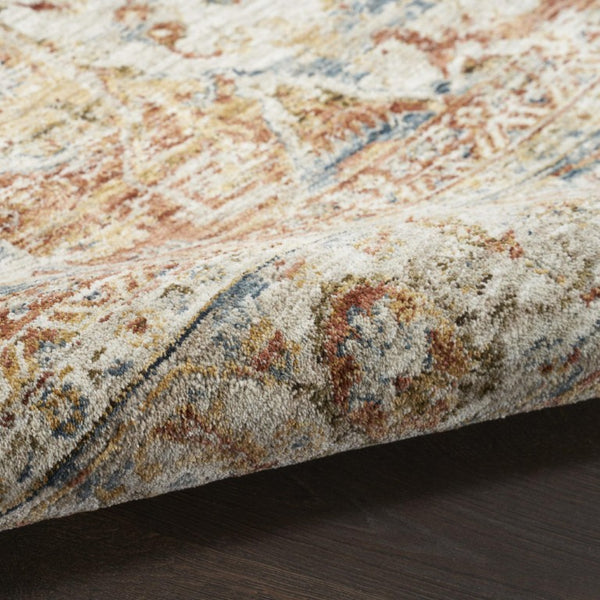 Ivory Brown Distressed Oriental Polyester Area Rug for Living and Dining Room Decor Style