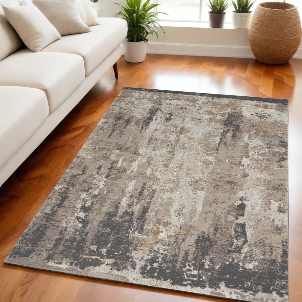 Homeroots 5' X 7' Cream Black And Gray Abstract Area Rug  Polypropylene,Polyester 550777
