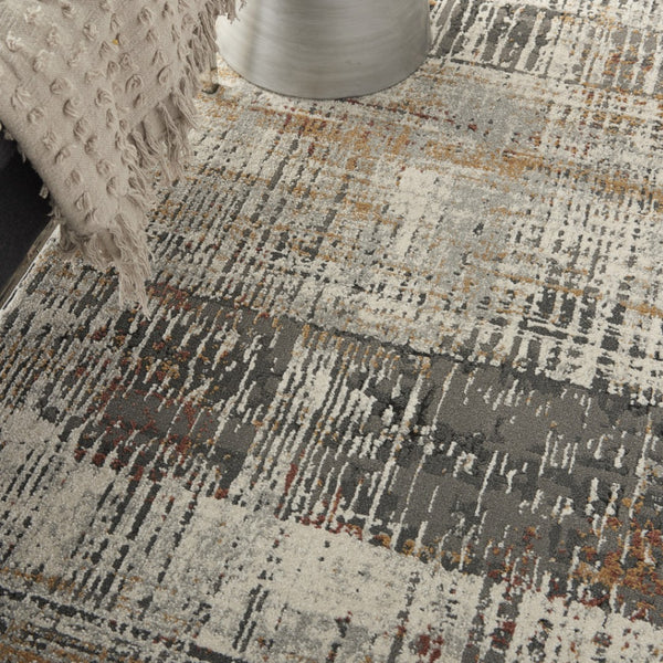 HomeRoots 4' Abstract Area Rug in Ivory, Gray, and Golden Brown - Modern Design for Home Comfort and Style 5' X 7' 550791
