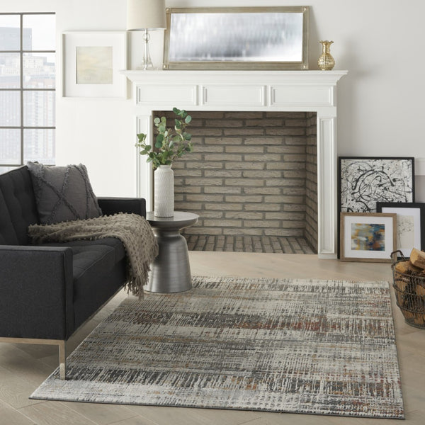 HomeRoots 4' Abstract Area Rug in Ivory, Gray, and Golden Brown - Modern Design for Home Comfort and Style 5' X 7' 550791