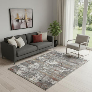 5x7 Gray Abstract Area Rug Power-loomed Polypropylene for Living Room or Bedroom