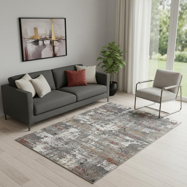 5x7 Gray Abstract Area Rug Power-loomed Polypropylene for Living Room or Bedroom