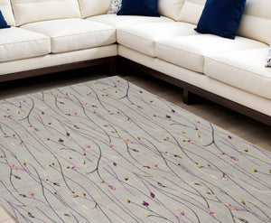 HomeRoots 9' X 12' Gray Floral Vines Area Rug - Elegant Power Loomed Design for Living Room & Dining Spaces 550794